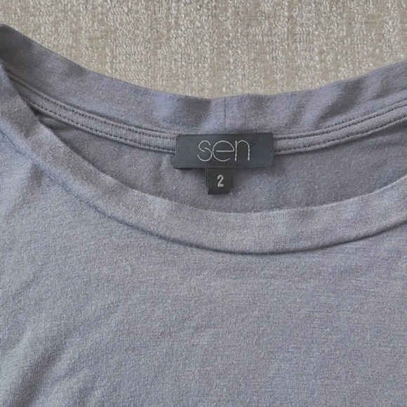 SEN Perry T-Shirt Dress Womens 2 Gray Jersey Midi Side Ruched Side Slits Minimal - Picture 8 of 9